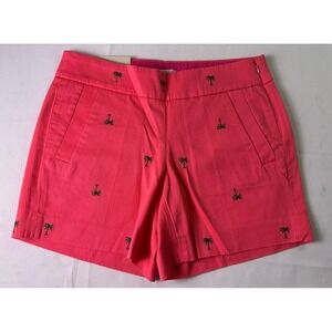 NWT J.Crew Chino Shorts Pink Palm Tree Embroidered City Fit Mid Rise Size 00